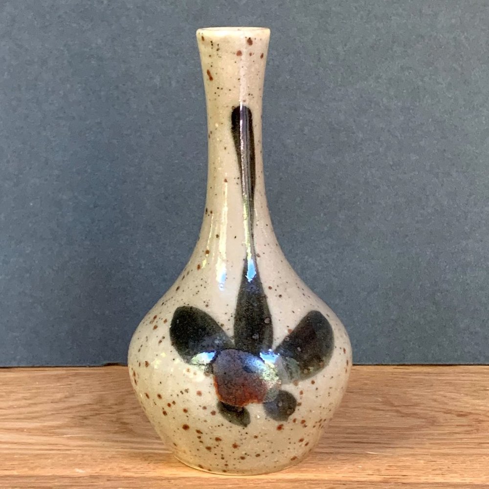 VTG Pottery Bud Vase Japan Stoneware Otagiri Style Speckled Stoneware Boho